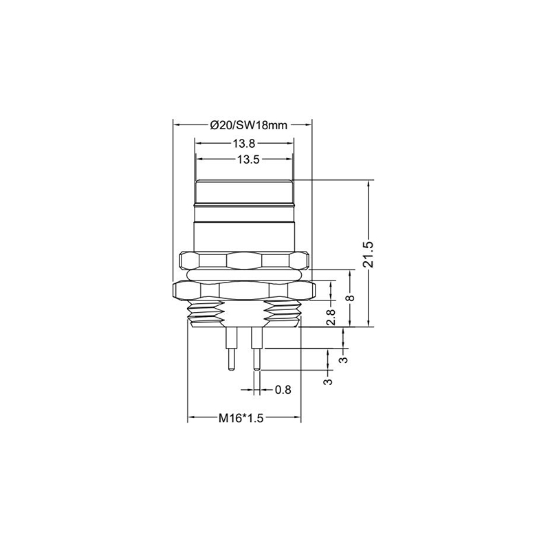 Push-pull m12 4pins A code female straight rear panel mount connector M16 thread,unshielded,insert,brass with nickel plated shell